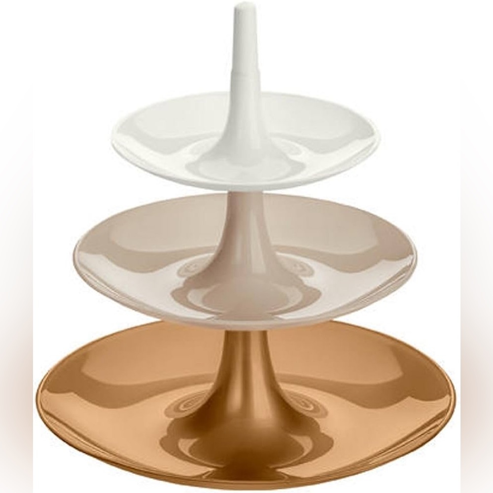 NWOT KOZIOL BABELL LIGHTWEIGHT 3-TIER PLASTIC TRAY GOLD BEIGE AND WHITE